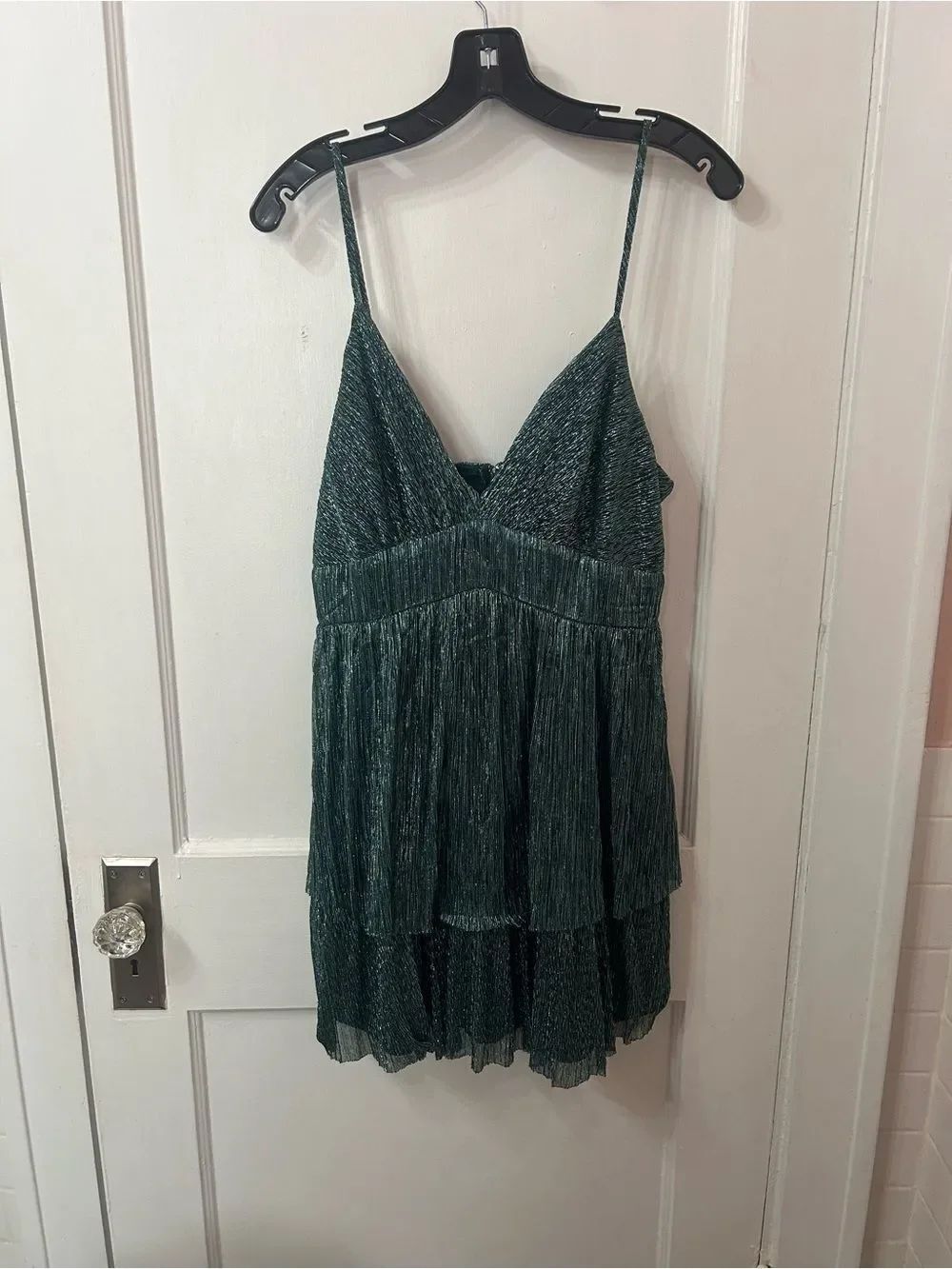 Teal Shimmery Tiered Spaghetti Strap Dress